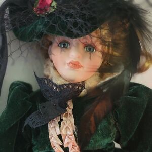 Vintage Green Velvet Doll with Hat